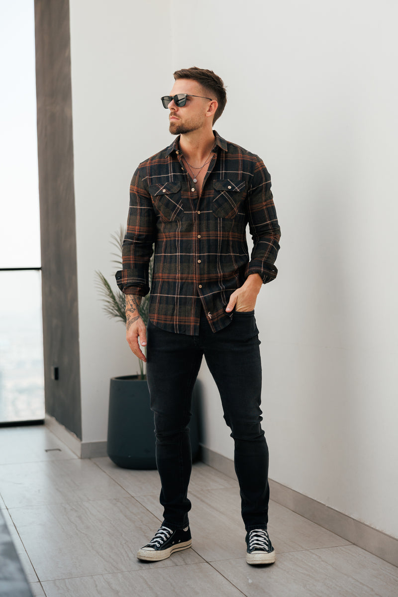 Schwarze, lässige Stretch-Jeans im Used-Look von Vater und Sohn – FSJEAN018