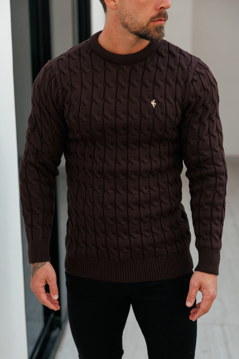 Vater-Söhne-Strickpullover mit Rundhalsausschnitt, braun, Link Weave - FSJ141