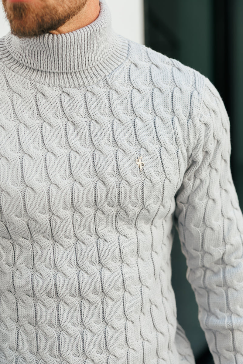 Vater-Söhne-Rollkragenpullover in Link Weave Knit Cop Grey – FSJ104 (VORBESTELLUNG 12. NOVEMBER)