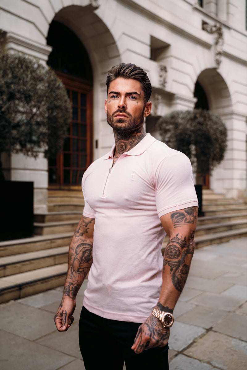 Father Sons klassisches Poloshirt mit Reißverschluss in Rosa und Silber – FSH854