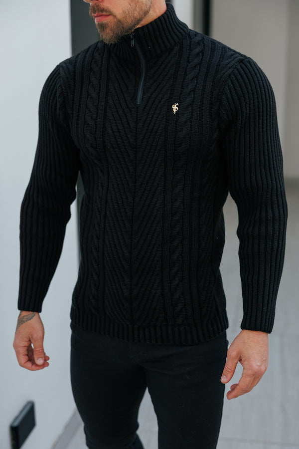 FS Funnel Neck Jumper with Quarter Zip Black -  FSJ155 (PRE ORDER 29TH DECEMBER)