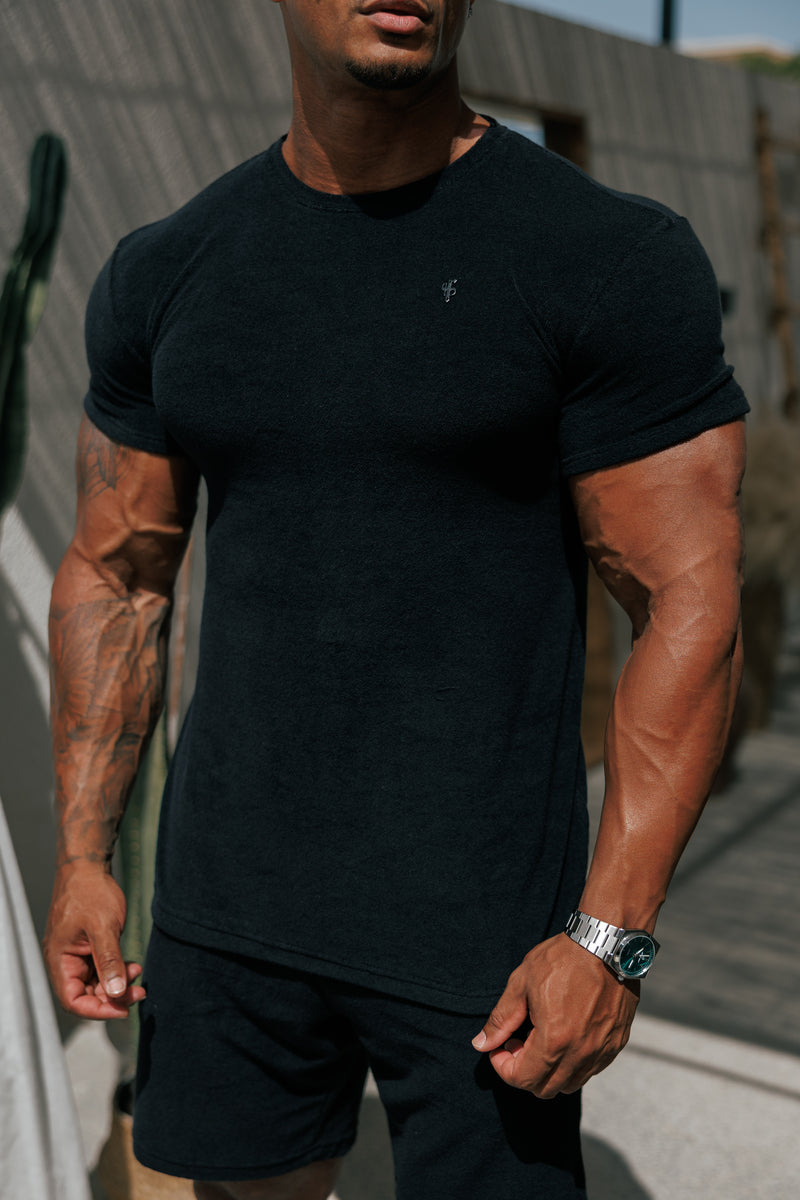 Father Sons Black Towelling Crew T Shirt - FSH816