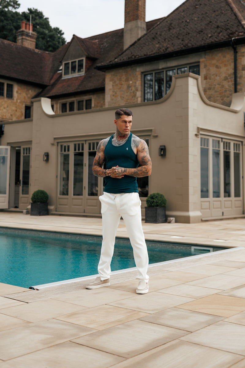 Father Sons Classic Forest Green / White Ribbed Knit Super Slim Vest - FSH1327