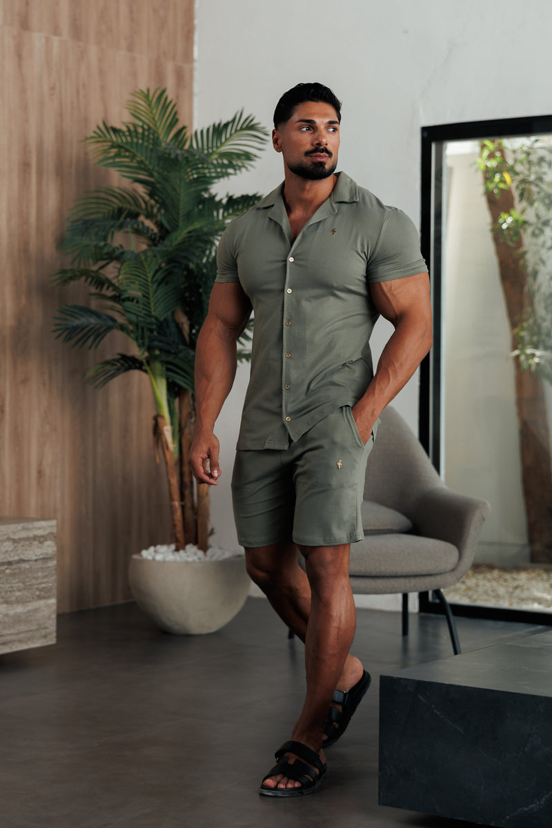 Father Sons Stretch Olive / Gold Pique Revere Shirt Short Sleeve - FSH1387