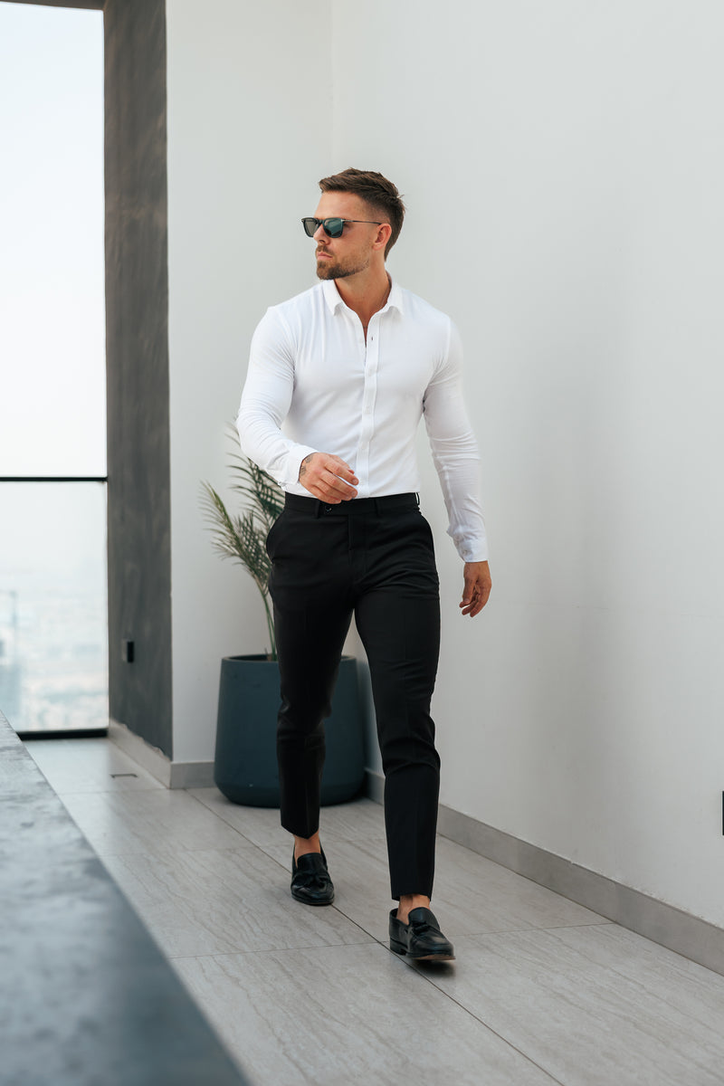 Entspannte, formelle schwarze Stretchhose für Vater und Sohn – FSTR020 RELAXED