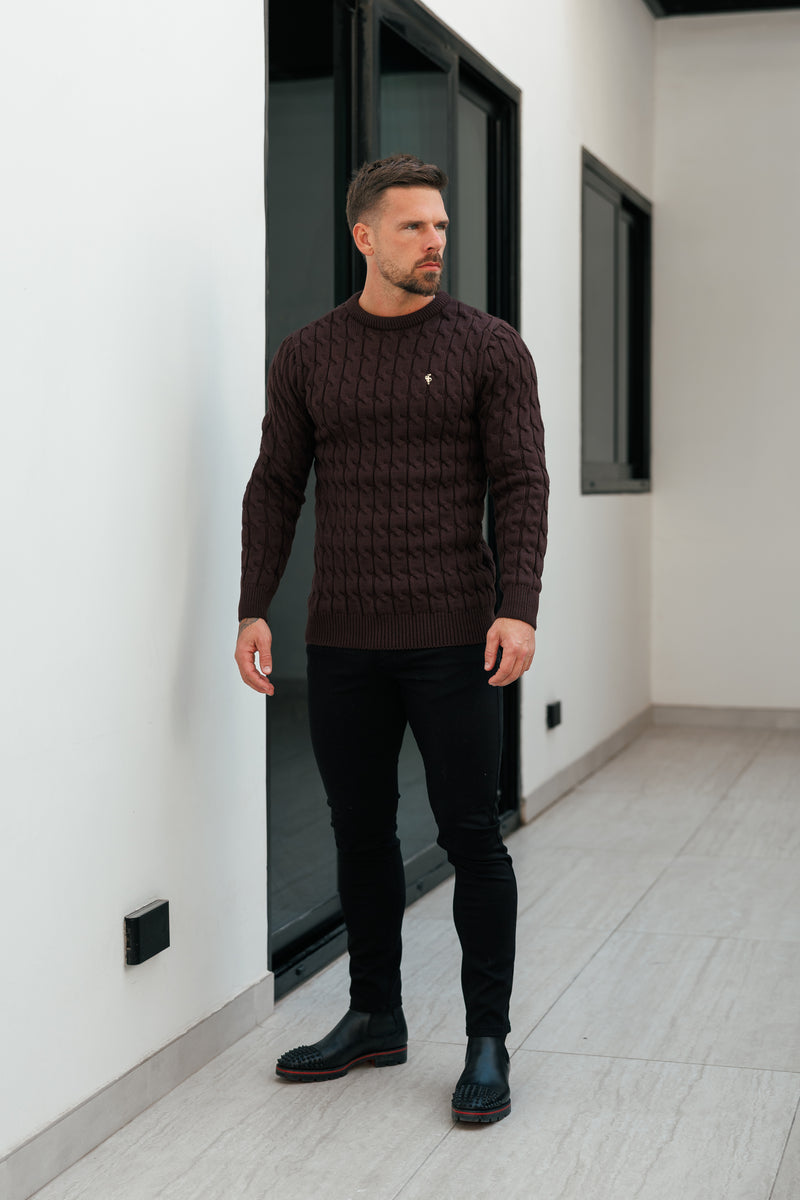 Vater-Söhne-Strickpullover mit Rundhalsausschnitt, braun, Link Weave - FSJ141