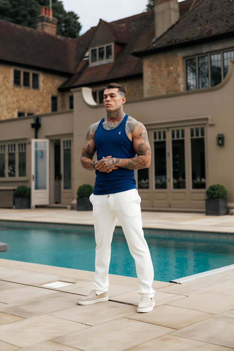 Father Sons Classic New Navy / White Ribbed Knit Super Slim Vest - FSH1328