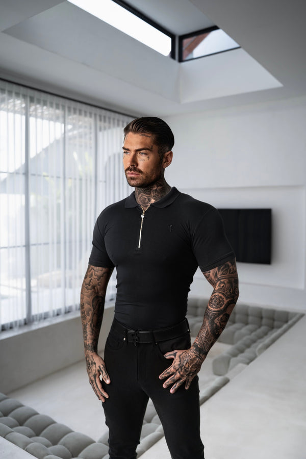 Father Sons Classic Black and Gold Zipped Polo Shirt - FSH239