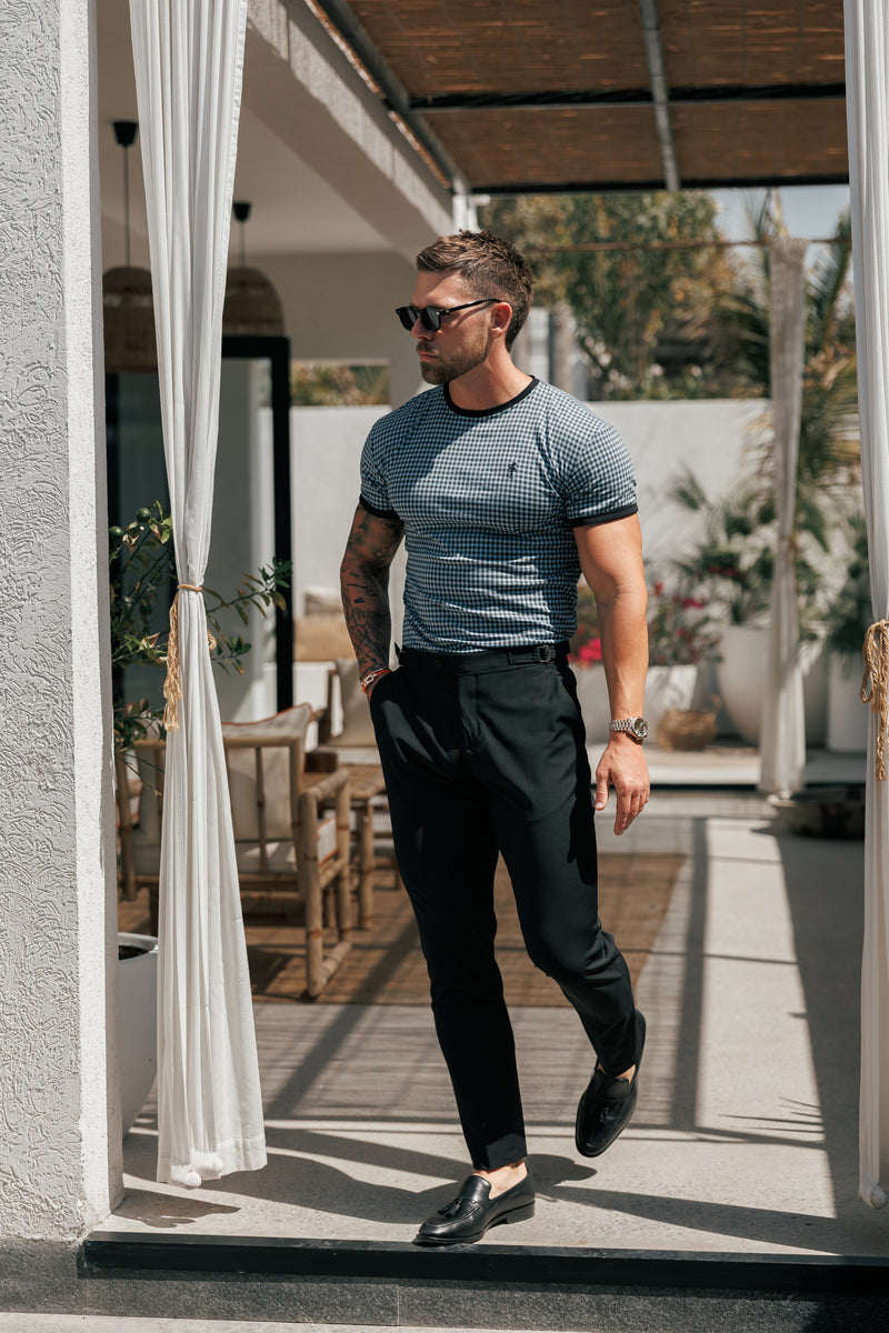 Father Sons Printed Black / Grey Check Fitted T Shirt - FSH1239