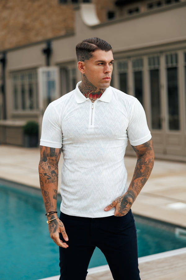 Father Sons Classic Jacquard White Chevron Zipped Polo - FSR020