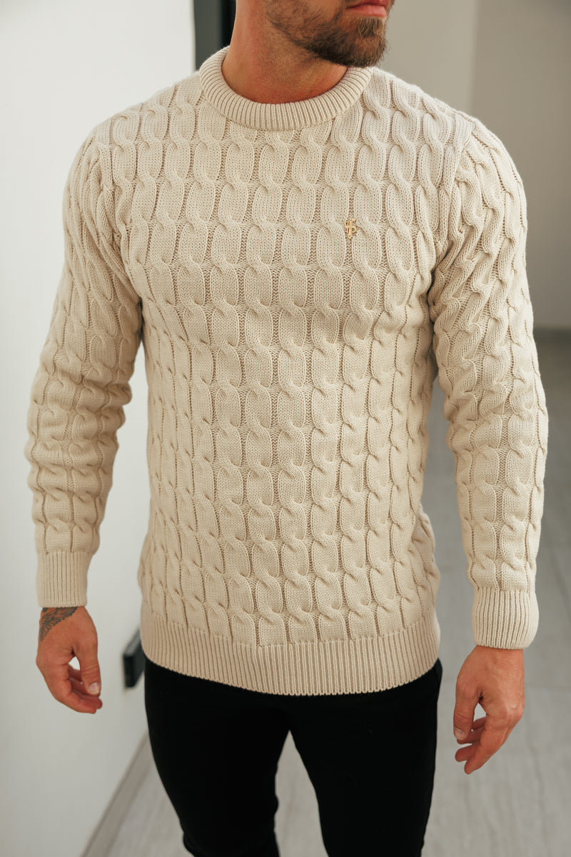Father Sons Link Weave Knit Beige Crew Neck Jumper - FSJ127