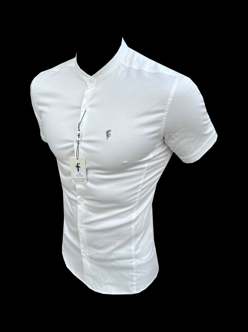 Vater Söhne Super Slim Stretch Off White Seite Panel Shirt Grandad Kragen SS - FS1140