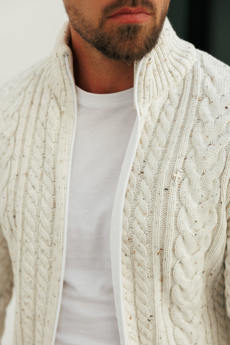 Father Sons Funnel Neck Full Zip Cardigan Beige Fleck -  FSJ148 (PRE ORDER 21ST DECEMBER)