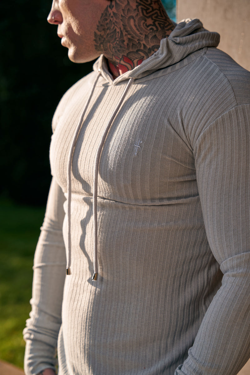 Father Sons Classic Light Grey Ribbed Knit Hoodie Jumper - FSH905