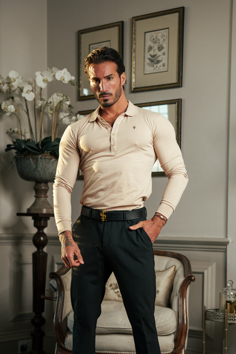 Father Sons Classic Beige / Gold Polo Shirt Long Sleeve - FSH1402