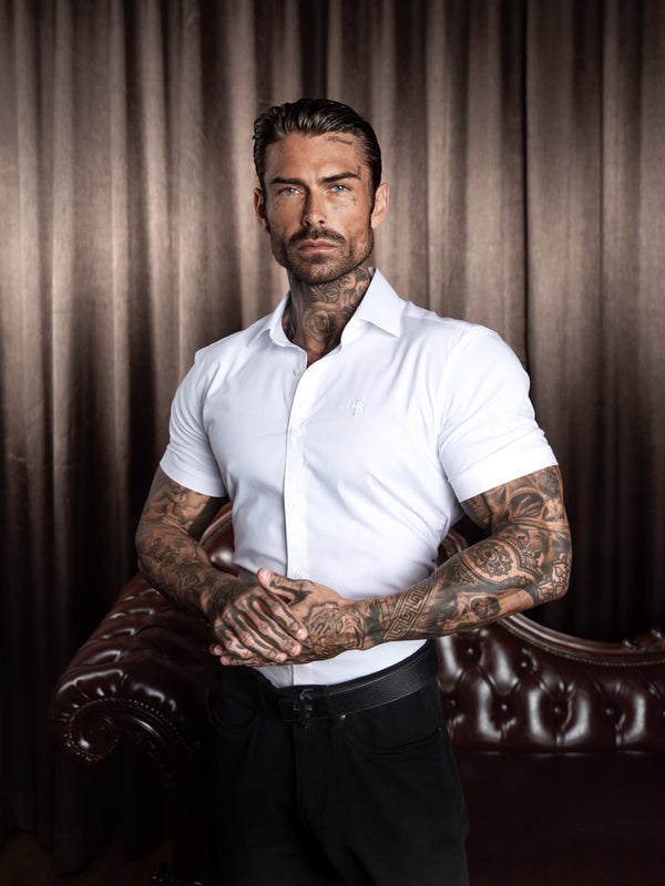 Father Sons Super Slim Stretch Classic White Short Sleeve with Cutaway Collar - FS1184