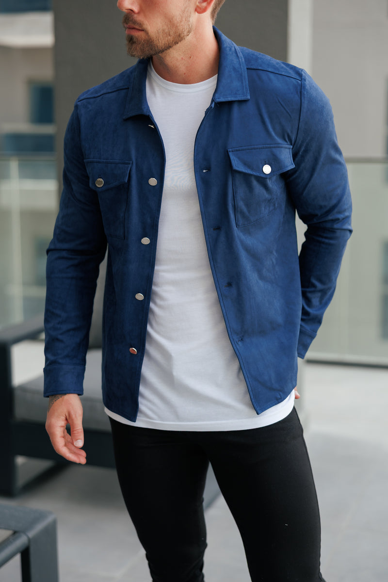 FS Wildleder-Haptik-Knopfjacke Marineblau / Silber - FSN221