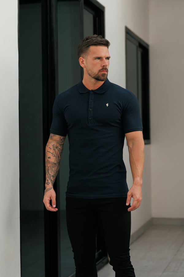 Klassisches Polo-Shirt für Väter und Söhne in Marineblau/Gold - FSH1405