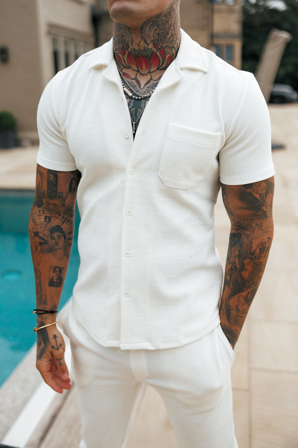 Father Sons Jersey Cord Stretch White Revere Shirt Short Sleeve - FSR017