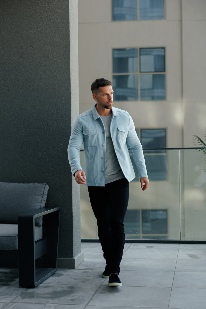 FS Gebürstete, schlichte Jacke mit Knopfleiste, Blau – FSN185
