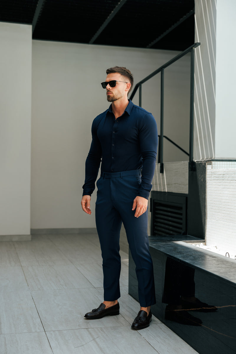 Tailliertes Langarm-Trikot für Vater und Sohn, Marineblau – FSD006