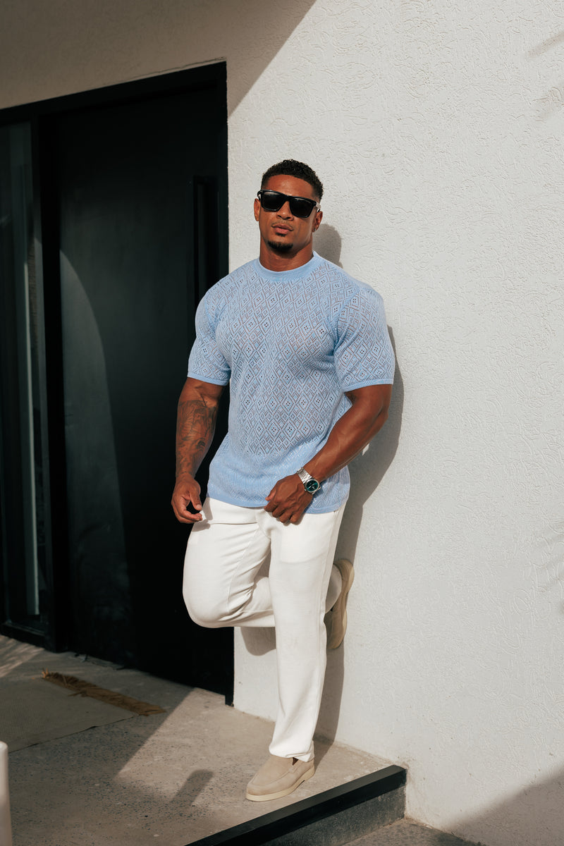 Father Sons Crochet Crew T-Shirt Blue Short Sleeve - FSJ088