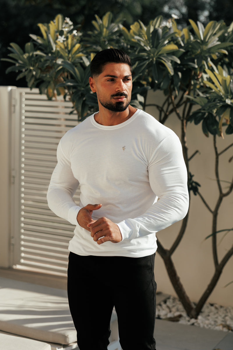 Vater-Söhne-Langarmshirt in Weiß/Silber aus Bambus mit Rundhalsausschnitt – FSH1416