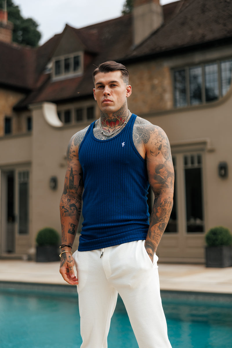 Father Sons Classic New Navy / White Ribbed Knit Super Slim Vest - FSH1328