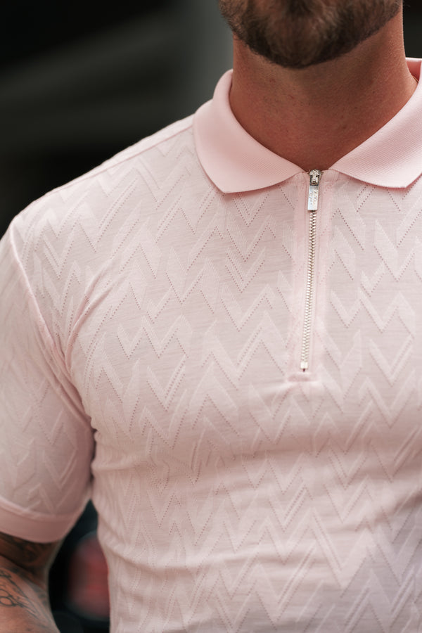 Father Sons Classic Jacquard Pink Chevron Zipped Polo - FSR022
