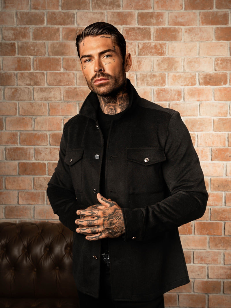 FS Gebürstete, schlichte Jacke mit Knopfleiste, Schwarz – FSN182