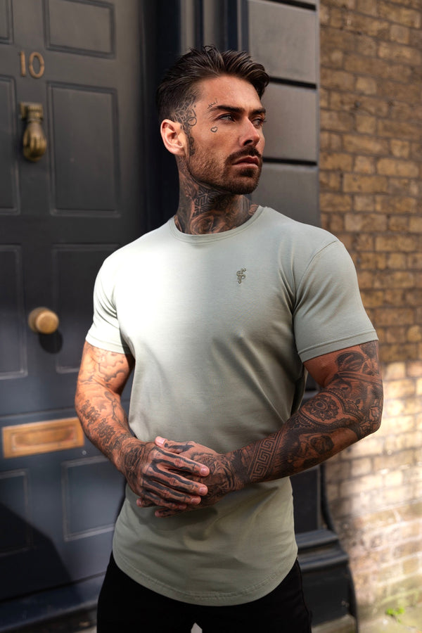 Father Sons Classic Olive Tonal Curved Hem Crew T Shirt - FSH994