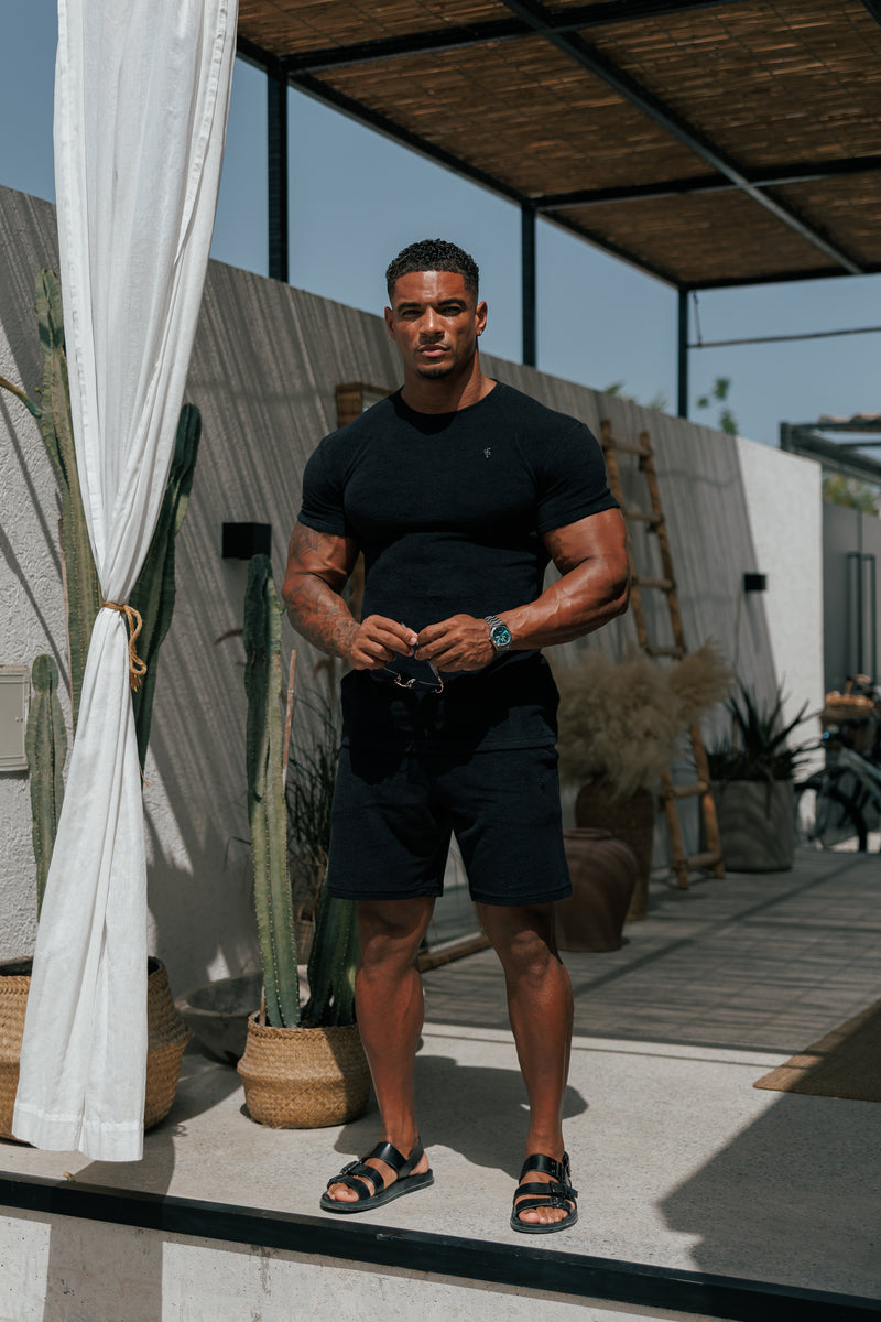 Father Sons Black Towelling Crew T Shirt - FSH816