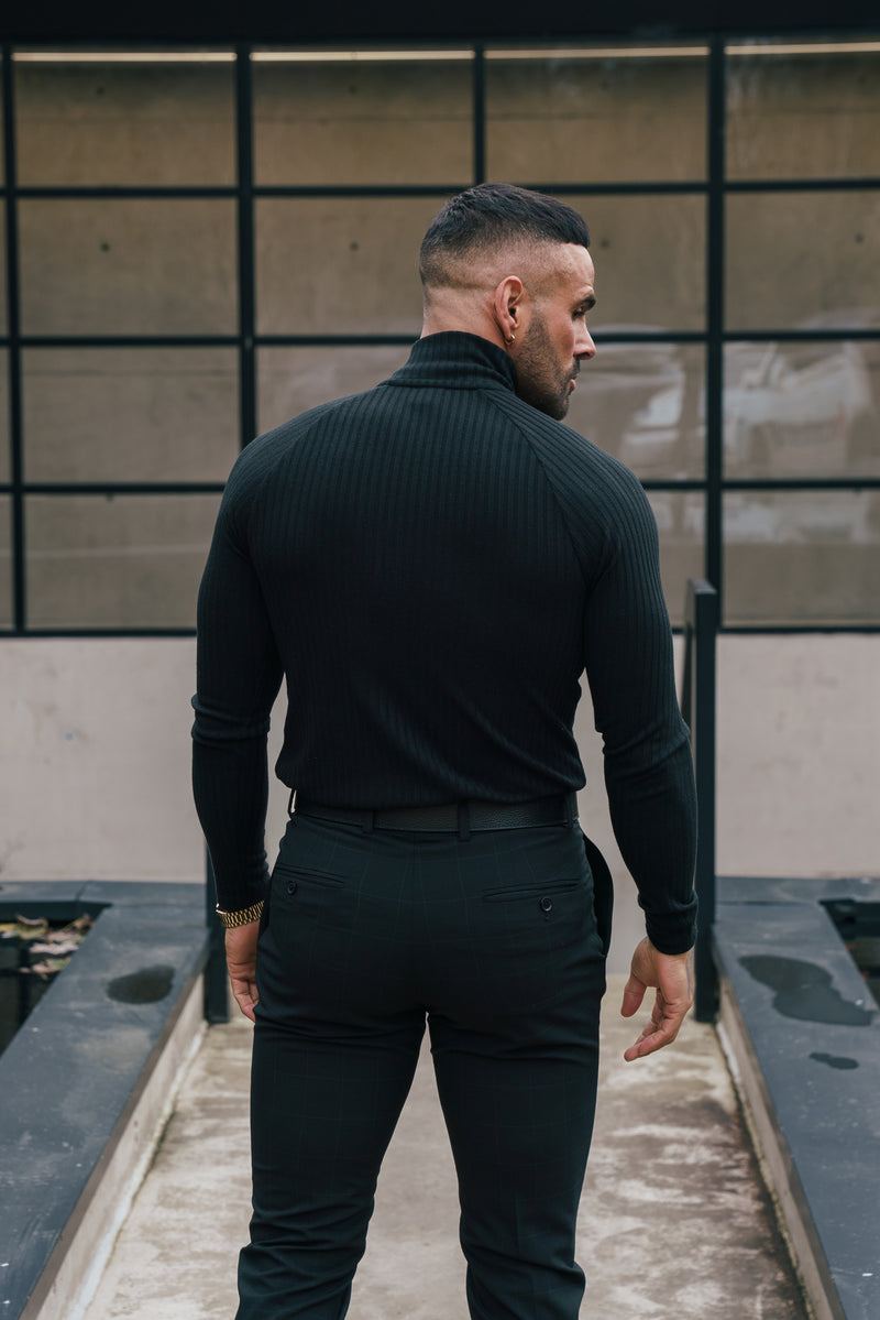 FS Classic Black Ribbed Zip Funnel Neck Raglan Long Sleeve Crew – FSH1265