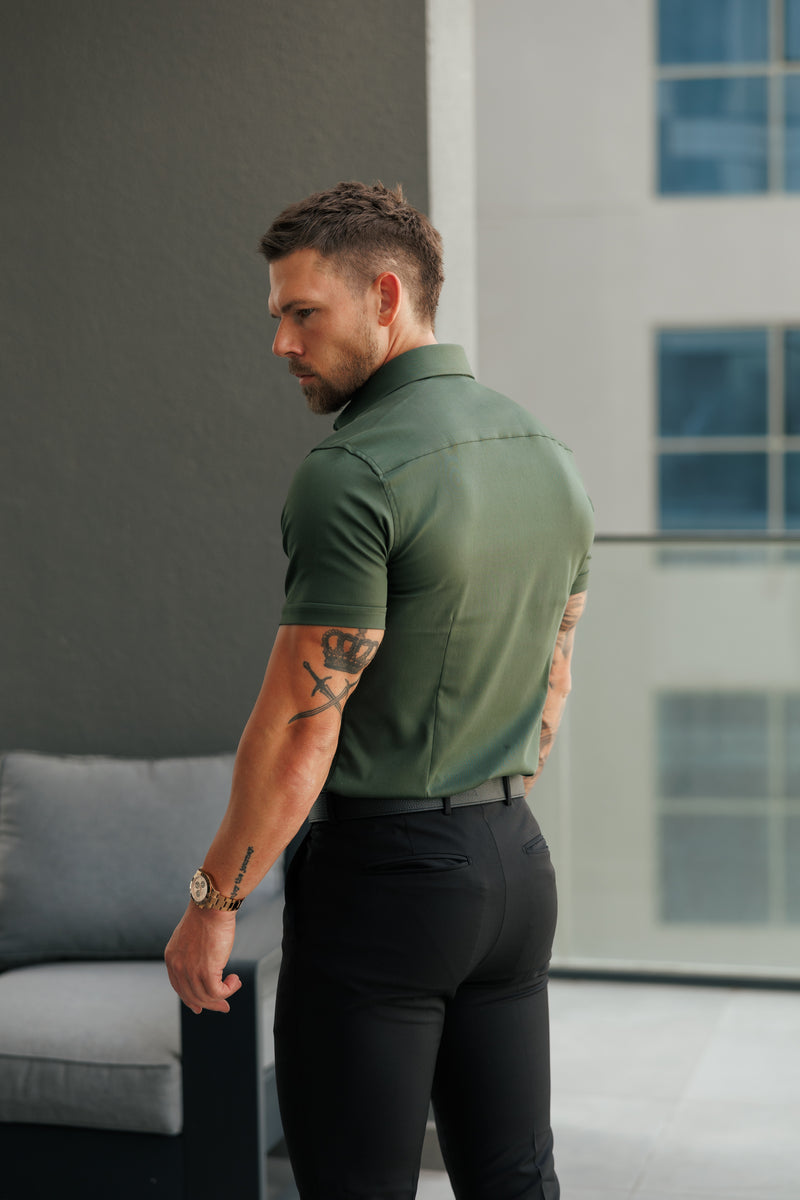 Vater-Söhne-Superslim-Stretch-Khaki-Denim, kurze Ärmel, mit Cutaway-Kragen – FS1148