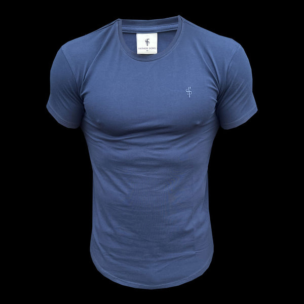 Father Sons klassisches marineblaues Ton-in-Ton-T-Shirt mit abgerundetem Saum und Rundhalsausschnitt – FSH925