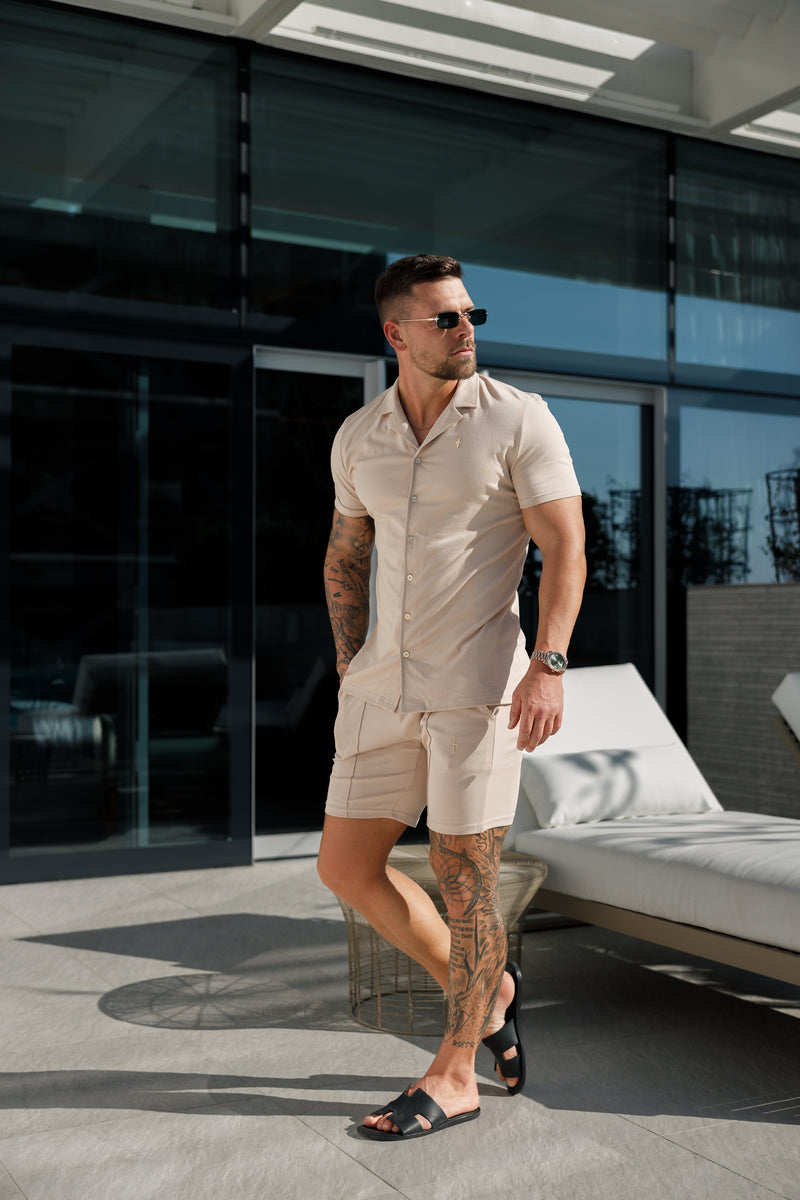 Father Sons Stretch Beige / Gold Pique Revere Shirt Short Sleeve - FSH1075  (PRE ORDER 30TH MAY)