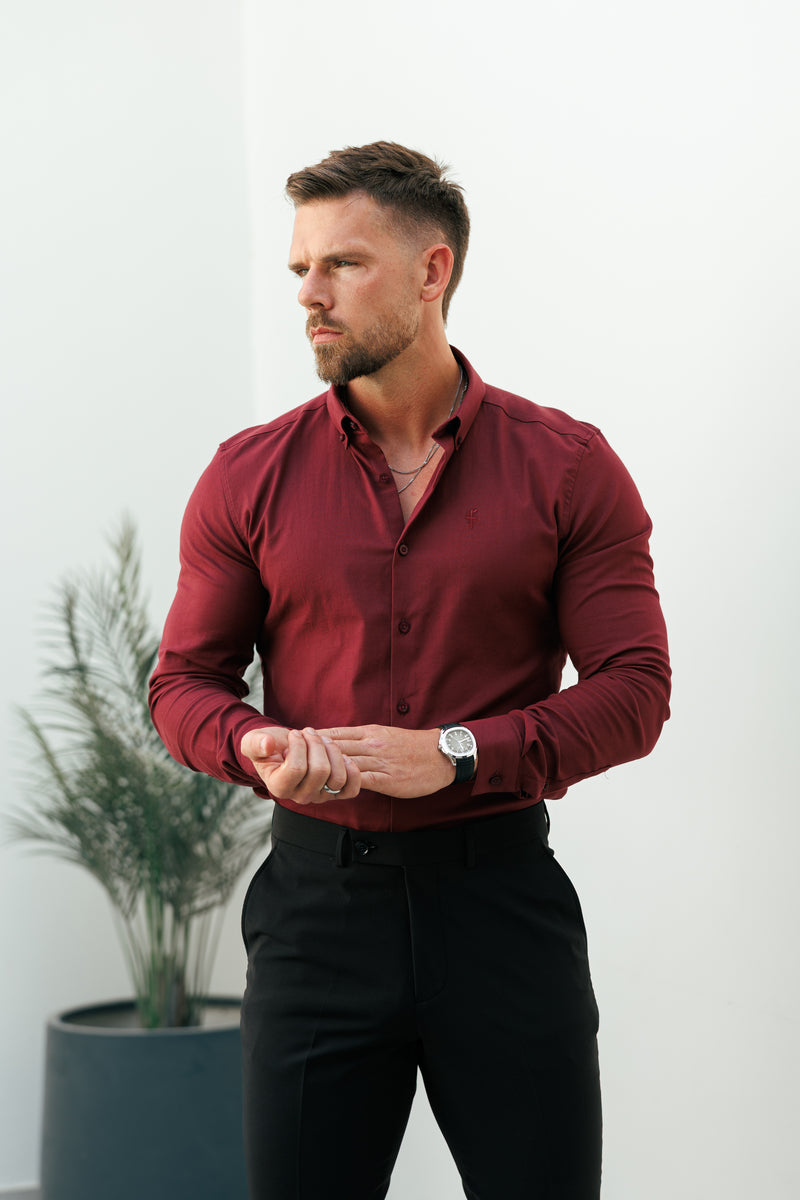 Father Sons Classic Stretch Oxford Long Sleeve Oxblood / Burgundy with Button Down Collar - FS1219
