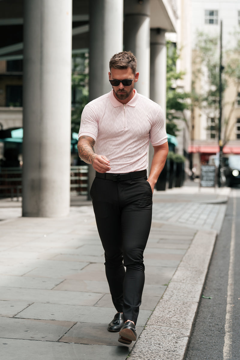 Father Sons Classic Jacquard Pink Chevron Zipped Polo - FSR022