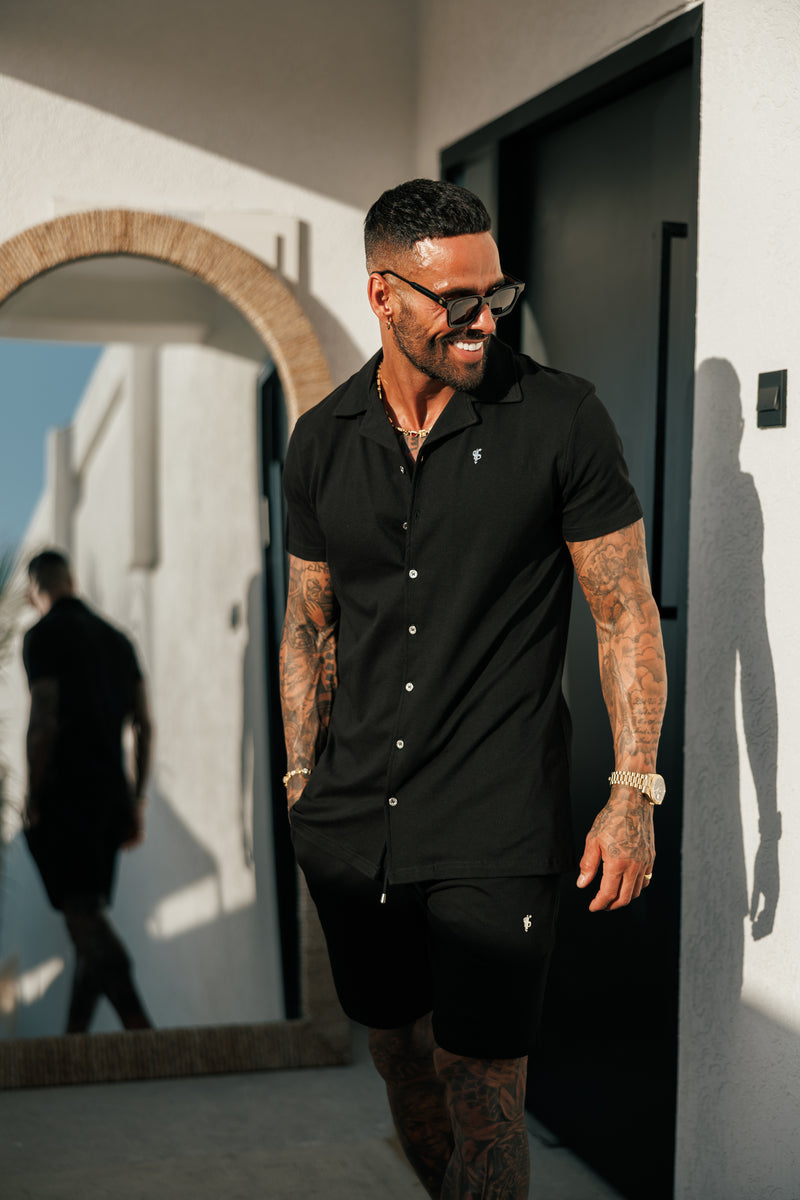 Schwarze Piqué-Shorts für Vater und Sohn – FSH1359 (VORBESTELLUNG 30. MAI)