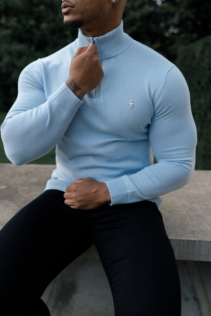 Father Sons Light Blue Funnel Neck 1/2 Zip Knitted Jumper - FSN119