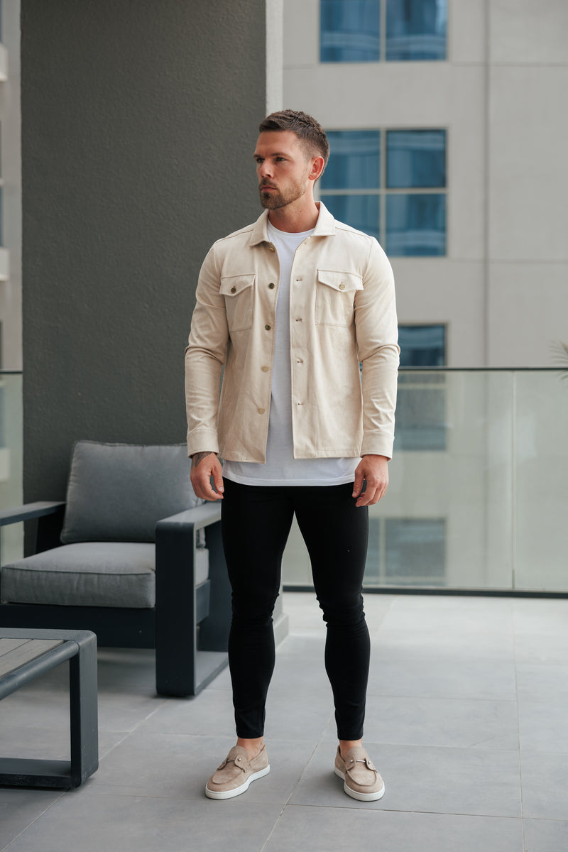 FS Wildleder-Haptik Button-Up-Jacke Beige / Gold - FSN219