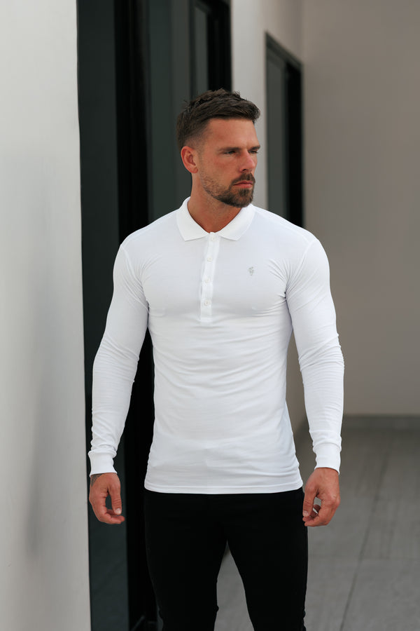 Klassisches Poloshirt für Väter und Söhne, langärmlig, Weiß/Silber – FSH1397