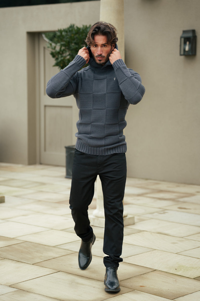 Father Sons Gunmetal Checkerboard Strickhoodie - FSJ136 (VORBESTELLUNG 11. DEZEMBER)