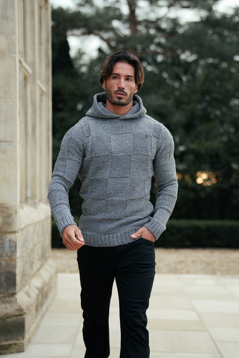 Vater-Söhne-Strickhoodie, schwarz/weiß, zweifarbig kariert - FSJ134 (VORBESTELLUNG 11. DEZEMBER)