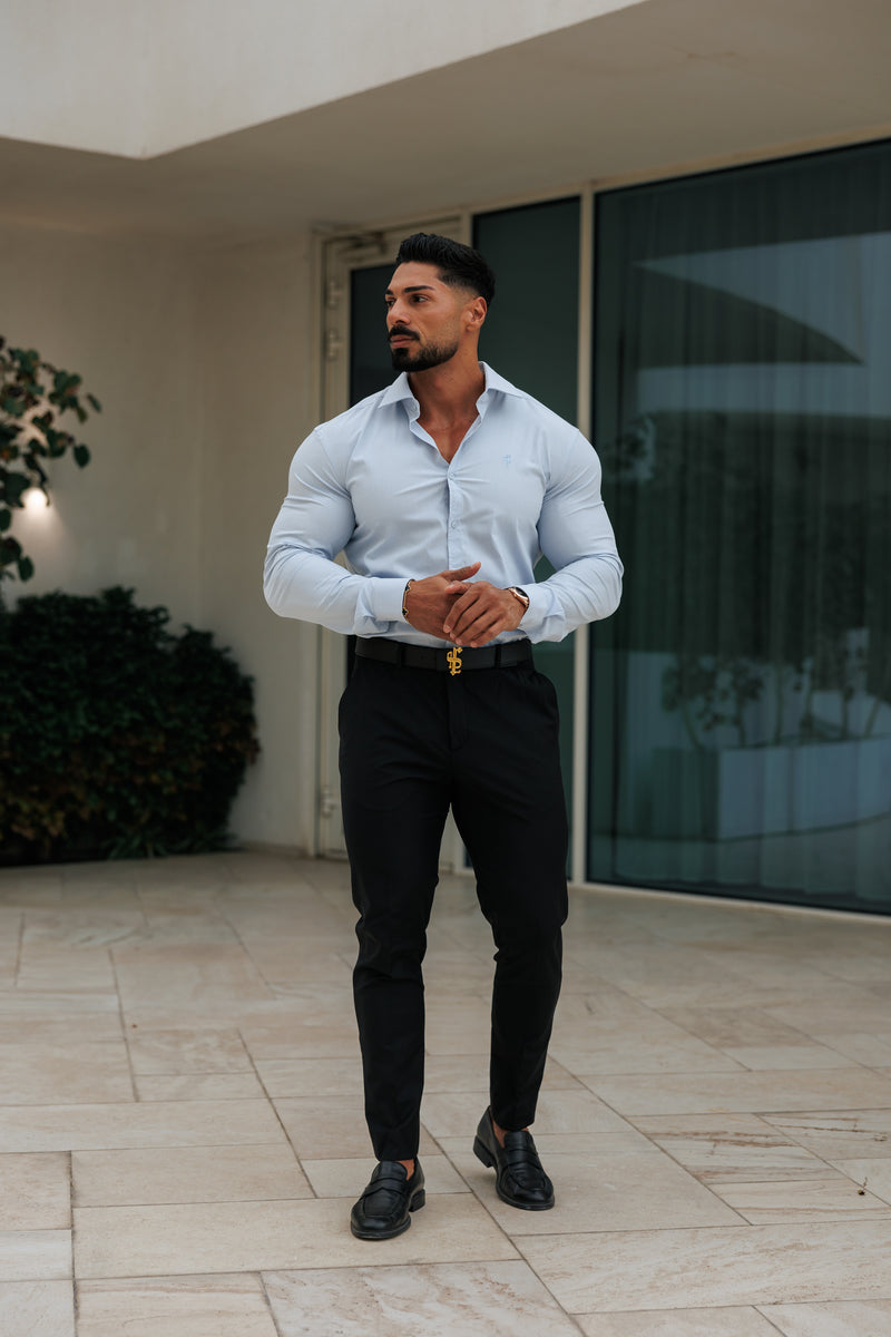 Vater-Söhne-Muscle-Fit Advanced Stretch Puderblau mit Cutaway-Kragen – FS1167