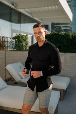 Tailliertes schwarzes Langarmtrikot „Vater und Sohn“ – FSD004