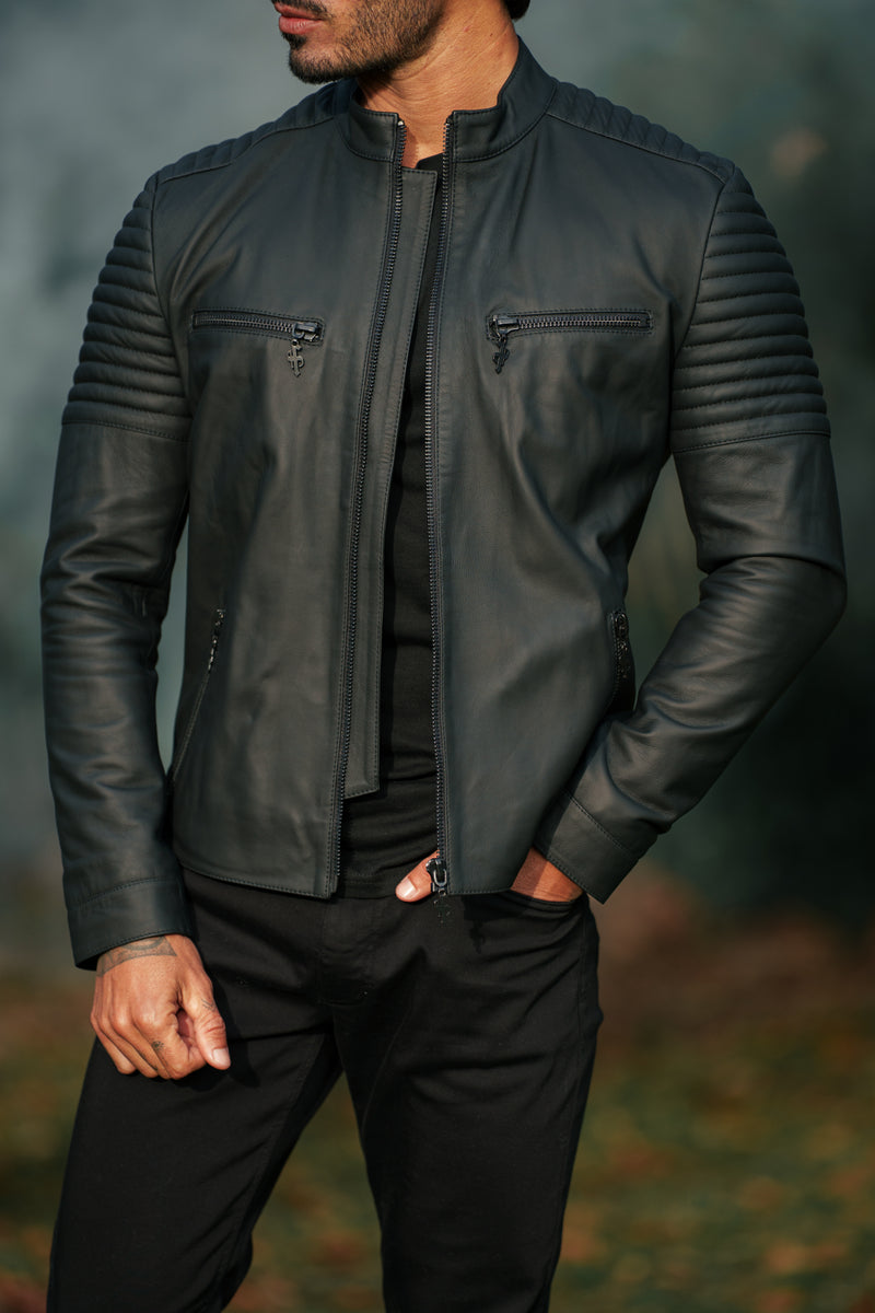 Father Sons Black Bomber Leather Jacket - FSH1436