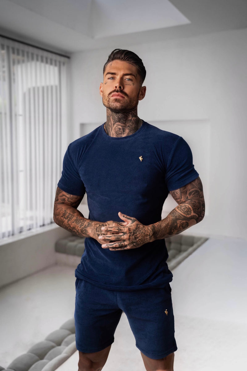 Neues Frottee-T-Shirt in französischer Marineblau von Vater und Sohn – FSH655 (VORBESTELLUNG 21. AUGUST)