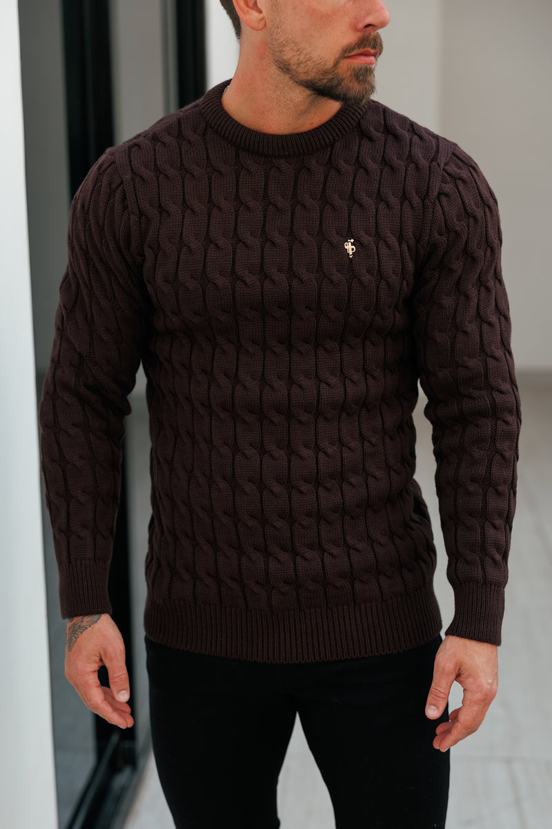 Vater-Söhne-Strickpullover mit Rundhalsausschnitt, braun, Link Weave - FSJ141