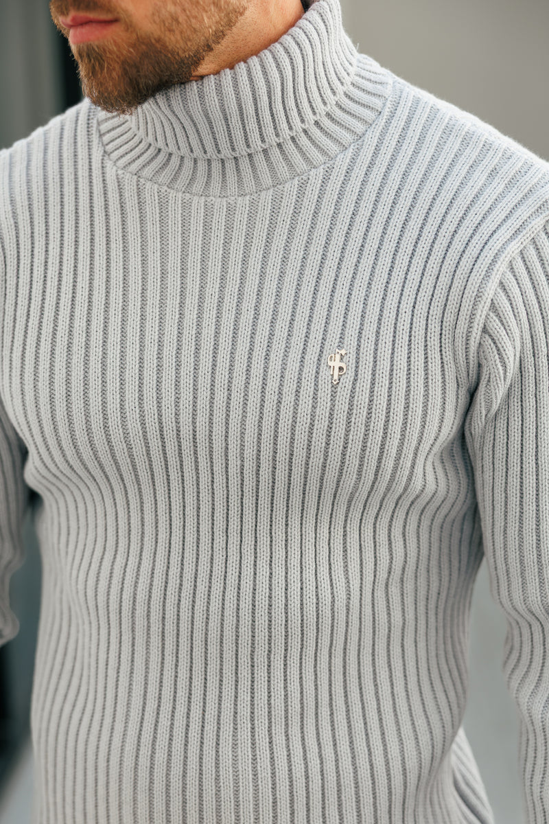 Gerippter Rollkragenpullover aus Cop-Grau für Vater und Sohn – FSJ116 (VORBESTELLUNG 12. NOVEMBER)
